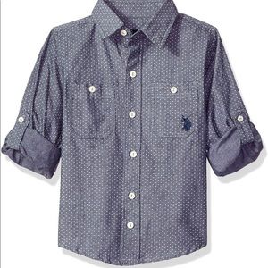 U.S. Polo Assn. Boys' Long Sleeve Chambray Sport Shirt, Classic Navy, 2T
